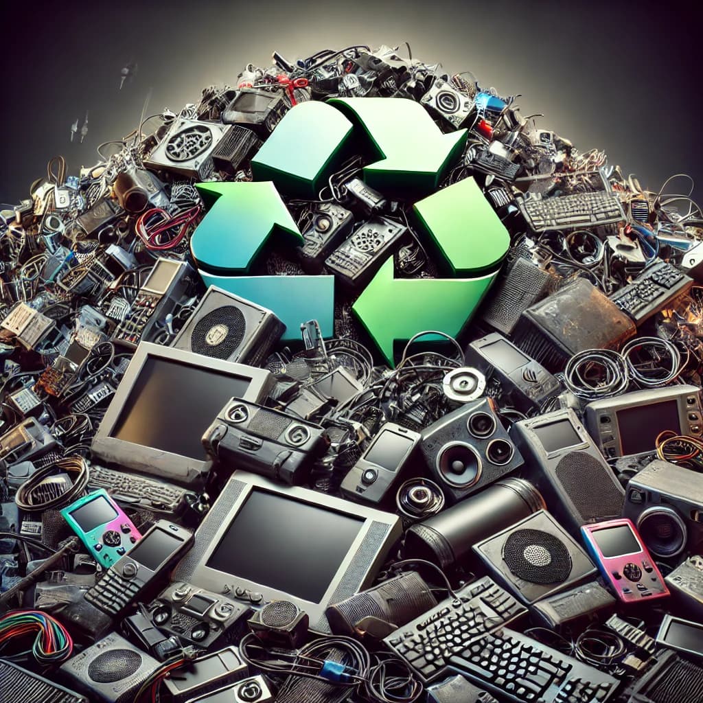 E-waste pile showing discarded electronic devices